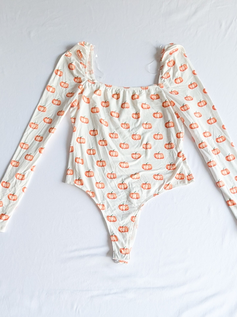 Nanamacs Women's Long Sleeve Fall Pumpkin Orange & White Bodysuit Autumn Sz Med